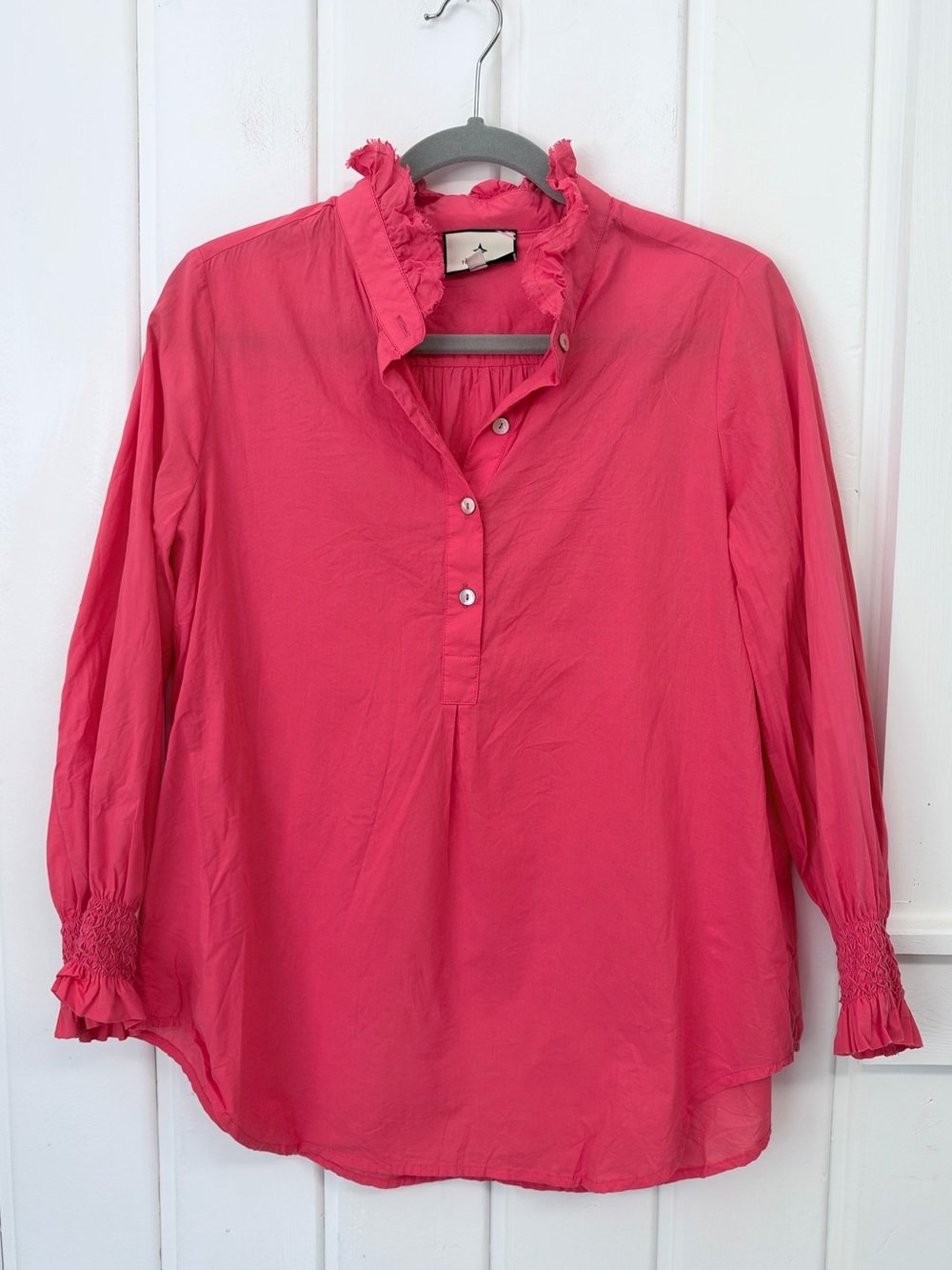 Tuckernuck Pink Ruffle Neck Cotton Blouse Top Size M